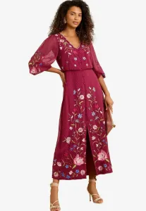 Платье повседневное, прямого кроя, с вышитым воротником-стойкой и фестончатым краем. Love & Roses, Berry Red