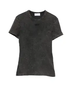 Ребристая фактурная футболка с логотипом, темно-серая Off White, серый