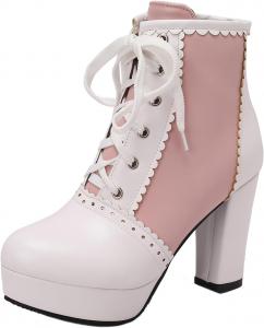 Женская мода: короткие ботильоны Лолита с высокими каблуками 9,5 см, круглый носок, платформа, лаконичные шнурки, многоцветная цветочная печать, для вечеринок, размер US4-US15, модель 998-14-18 LYYSKY, Pink(998-15)