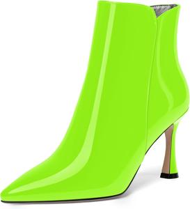 Женские ботильоны SKYSTERRY с заостренным носком, молнией, офисные, лакированные, повседневные, на высоком каблуке 3,3 дюйма, Lime Green