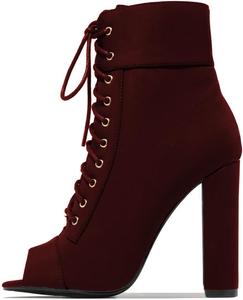 Женские ботильоны YDN с открытым носком, на шнуровке, с массивным высоки́м каблуком, танцевальные, сексуальные, короткие ботинки, размер 4-15 US, Red