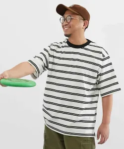 Футболка с коротким рукавом в полоску, 100% хлопок, устойчивая к стирке, свободного кроя, размер 26SS, для взрослых Devirock, цвет 013-Off White-Black