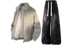 Повседневная спортивная одежда Unisex с воротником стойкой умеренная X1617, серый top[fleece-lined]+черный jeans