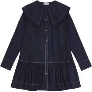 Хлопковое поплиновое мини-платье GANNI, синий