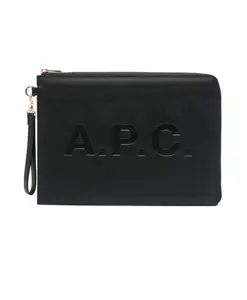 Кожаный клатч с тисненым логотипом A.P.C., черный