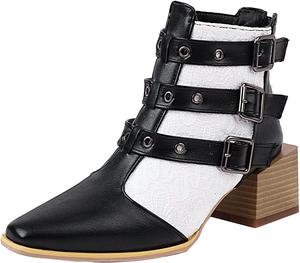 Женские ботильоны Colorblock - модные остроносые, с тремя пряжками, задней молнией, массивным средним каблуком, байкерский стиль, повседневная обувь для женщин Oiangi, White