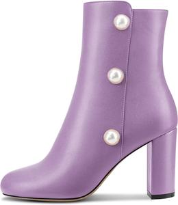 Женские ботильоны Castamere с широким каблуком, круглым носком и высоким каблуком, короткие ботинки с молнией, украшенные бриллиантами и кристаллами, для свадьбы, офиса и стильного наряда, каблук 8,4 см, Purple