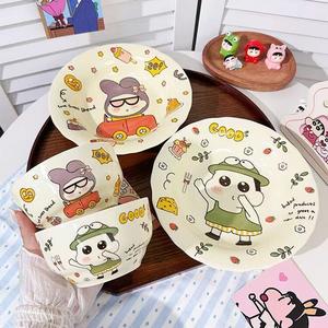 Xiaoxin Cartoon Dining Bowl Tableware Set, детский набор посуды, керамические тарелки, 4.5 дюйма (11.4 см), Car + Frog