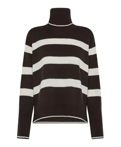 Полосатый свитер с высоким воротником из овечьей шерсти Supergeelong Seventy, коричневый