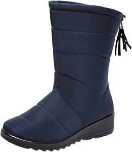 Зимние сапоги oiangi для женщин, высокие с бахромой, с круглым носком, теплые, водонепроницаемые, из ткани, средней длины, удобные, с растягивающейся резинкой, на танкетке, повседневные, Blue