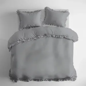 Комплект постельного белья из хлопка с оборками, 160х200, 3 предмета, светло-серый Detexpol