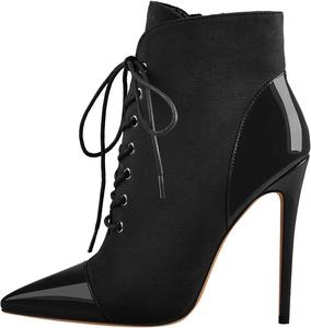 Женские ботильоны на шпильке с зауженным носком, шнуровкой и боковой молнией Onlymakerheels, Black