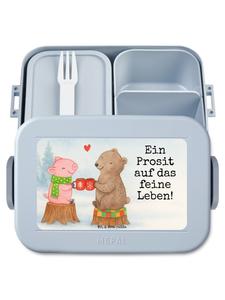 Mr. & Mrs. Panda Дизайн бенто-бокса с изображением глинтвейна и надписью, пастельно-голубой цвет