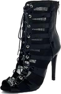 Женские танцевальные ботильоны на каблуке для вечеринок и выступлений, для бальных и латинских танцев, с застежкой на шнуровку, сетчатые, с открытым носком LITNERMIA, Al8002/Black 10Cm Heel