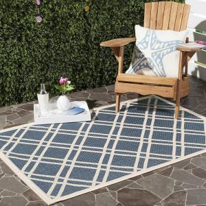 Ковер SAFAVIEH, 79 x 153 см, Courtyard Collection Navy/Beige CY6923 Trellis для дома и улицы, водонепроницаемый, легко чистится, для патио, заднего двора, прихожей