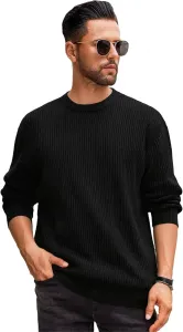 Мужской свитер с рифленой вязкой, длинный рукав, круглый вырез, slim fit