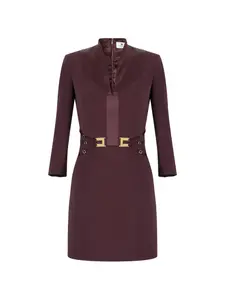 Мини-платье с V-образным вырезом Elisabetta Franchi, коричневый