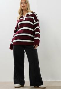 Топ Yours Clothing STRIPED RUGBY COLLAR , Dark Red/Bordeaux