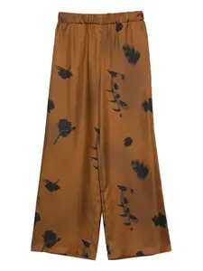 Шелковые брюки с цветочным принтом Max Mara, коричневый