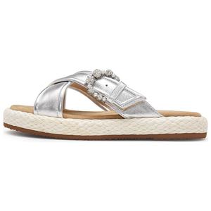 Стразовые шлепанцы на платформе Staccato, лунное серебро