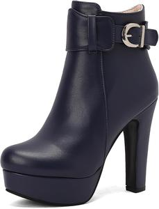 Женские ботильоны на платформе с каблуком, круглым носком и пряжкой Renessmi, Blue 2