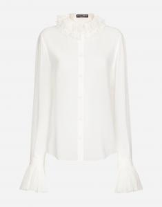 Блуза из жаккардового шелка с плиссированными манжетами и отделкой воротника Dolce & Gabbana, белый