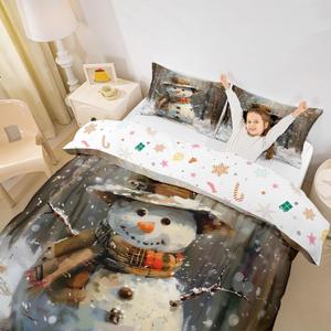 Erosebridal Винтажный комплект постельного белья с новогодними снеговиками и снежинками в стиле кантри, Brown White