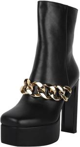 Женские ботильоны miss left с квадратным носком, цепочкой, массивным высоким каблуком, платформой, боковой молнией, классические, для работы и вечеринок, короткие, размер 4-16 US, Black