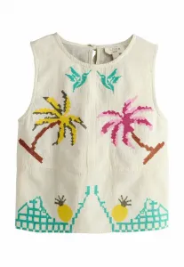 Блузка прямого кроя с вышивкой крестиком. Next, Ecru