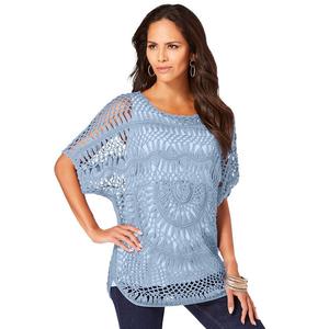 Женский пуловер больших размеров Roaman, связанный крючком, свитер Roaman's, цвет Pale Blue