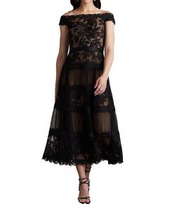 Платье Adriane длиной до колена с цветочной вышивкой Tadashi Shoji, черный