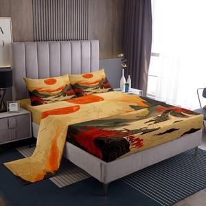 Erosebridal Комплект постельного белья в японском стиле Ukiyo-E с ретро-рисунком гор и воды красный закат, Red White Grey