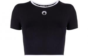 Футболка-поло кроп с вышитым логотипом Marine Serre, черный