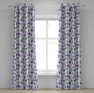 Шторы на люверсах ABAKUHAUS с цветочным рисунком, экзотические цветы, фиалки, колокольчики, акварель, декоративные двухпанельные шторы, 280 см x 225 см, цвет лавандово-сливовый