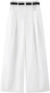 Женские брюки с высокой талией и поясом, двухцветные, прямые