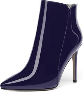Женские ботильоны MERRORI на молнии с острым носком, однотонные, повседневные, для свиданий, с лаковой отделкой, на шпильке, высоким каблуком 10 см, Navy Blue