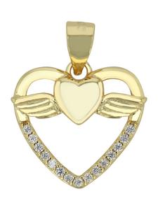 Adeliás Женский кулон - кулон в виде крылатого сердца из серебра 925 пробы с золотым покрытием