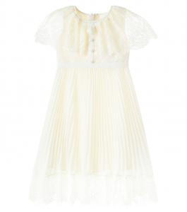 Платье из шифона и кружева с накидкой Self-Portrait Kids, кремовый