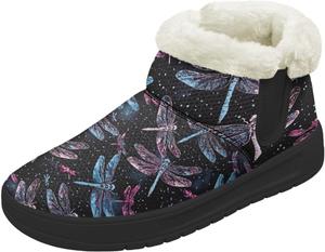 Женские зимние сапоги Forchrinse, модные пушистые ботильоны на меху, удобные, с теплой подкладкой, зимние мини-сапожки, Dragonfly Print