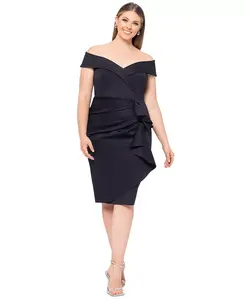 Коктейльное платье больших размеров с открытыми плечами и оборками на юбке XSCAPE, черный