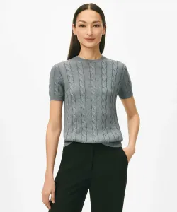 Свитер из хлопка Supima с круглым вырезом и короткими рукавами, с косами.