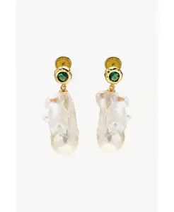Серьги-Подвески Skyler с пресноводным барочным жемчугом Classicharms, gold/green