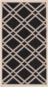 Ковер для помещений и улицы SAFAVIEH, 61 x 110 см,  Courtyard Collection Black/Beige CY6923 Trellis, водонепроницаемый, легко чистится, для патио, заднего двора, прихожей