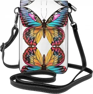 Маленькая сумочка для телефона с красочным принтом бабочек, сумка через плечо с магнитной застежкой и отделениями для карт, из искусственной кожи Ultra Fiber.