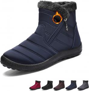 Женские уютные зимние водонепроницаемые ботинки с противоскользящей подошвой для улицы, легкие, с боковой молнией, короткие водонепроницаемые ботильоны без шнурков Generic, Blue Women 10.5 / Men 10
