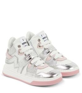 Блестящие кожаные кроссовки Monnalisa, Panna+Argento