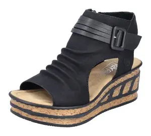 Босоножки Rieker на танкетке, летняя обувь, босоножки, танкетка, с молнией внутри, черный