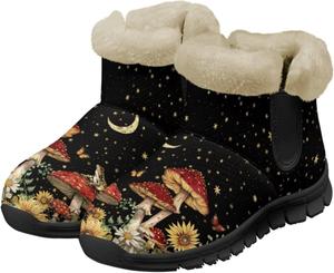 Зимние ботинки для женщин и мужчин, снежные ботинки, пушистые зимние туфли, слипоны, укороченные ботинки для прогулок на улице Noprintge, Mushroom Stars