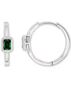 Маленькие полированные серьги-кольца с прямоугольной оправой из кубического циркония, 0,61 дюйма Macy'S, green