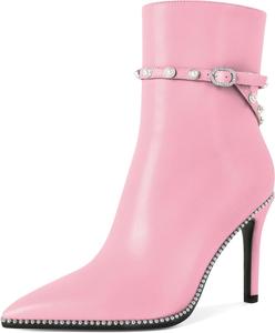 Женские ботильоны SAMMITOP, короткие сапожки с заостренным носком, стойка-кубита на высоком каблуке, модные туфли с бусинами, жемчужной пряжкой, для платья, каблук 4 дюйма